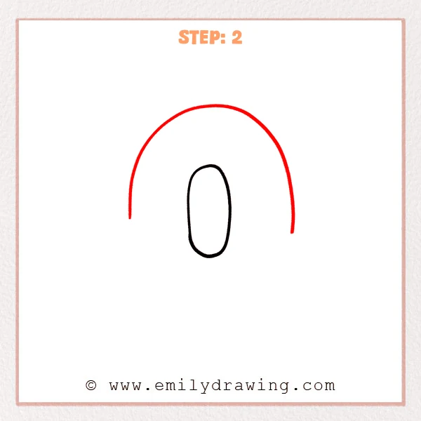 how to draw a bubble letter o - Step 2 of how to draw a bubble letter O adds a smaller inner oval and a large curved arch above to begin the thick outer outline.